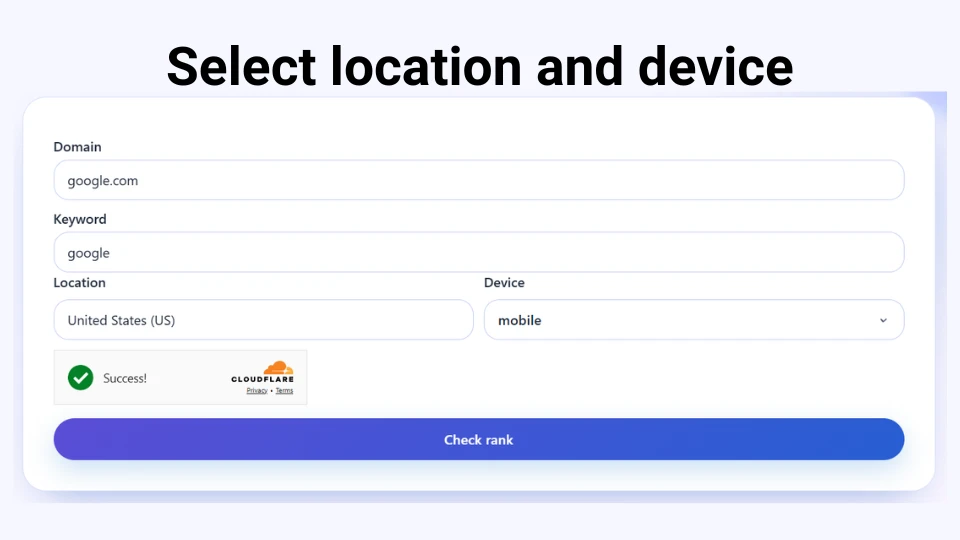 Selectors for country, language, and device for rank checking